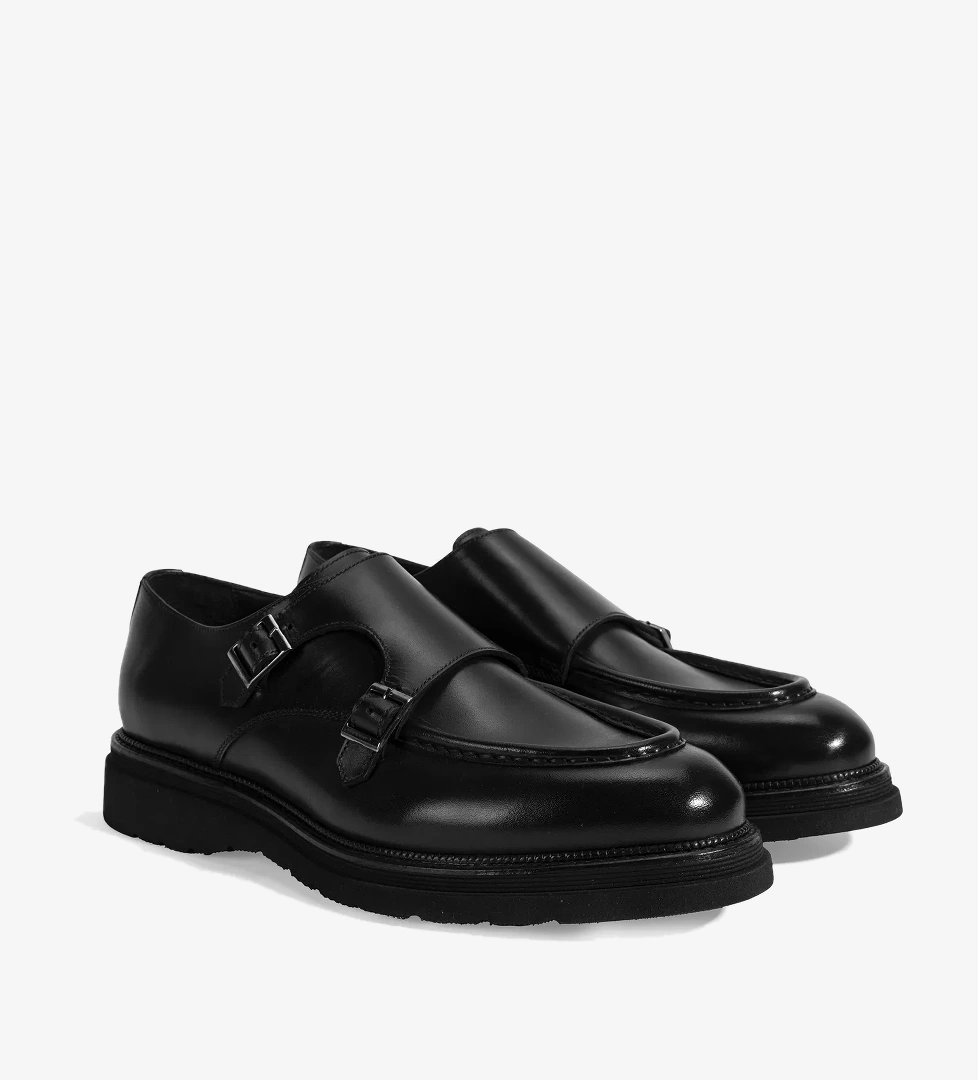 Erkek Siyah Metal Toka Detaylı Deri Klasik Ayakkabı