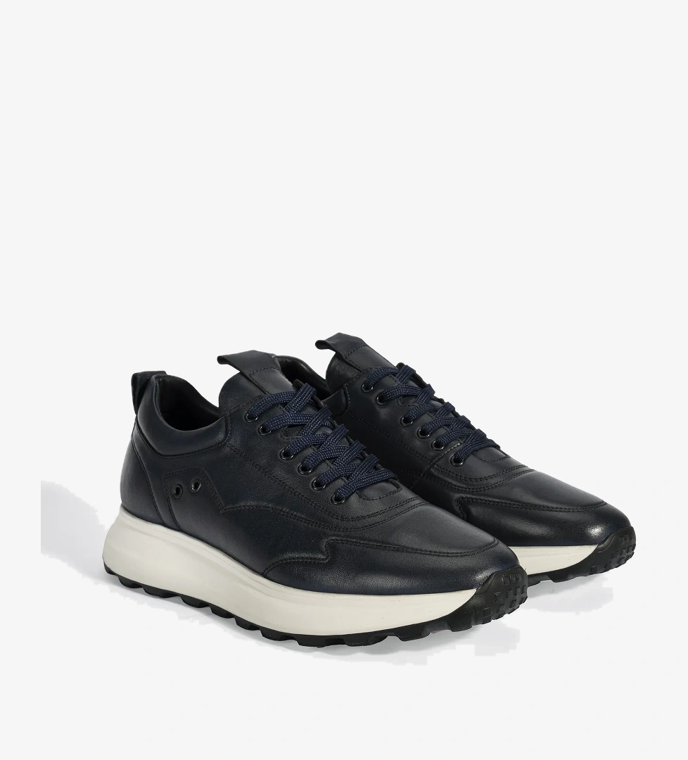 Erkek Lacivert Bağcıklı Deri Spor Ayakkabı - Görsel 1