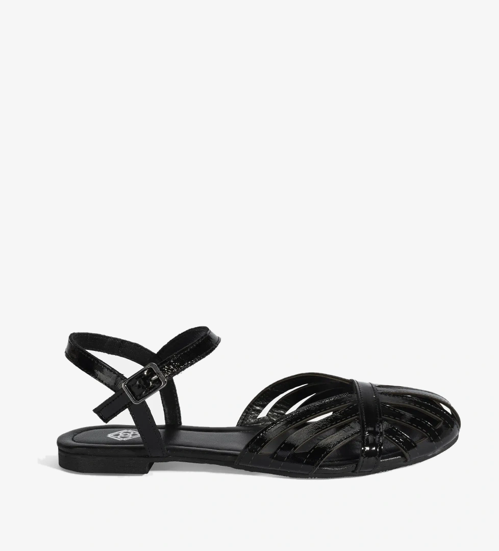 Kadın Siyah Ayarlanabilir Tokalı Rugan Sandalet - Görsel 1