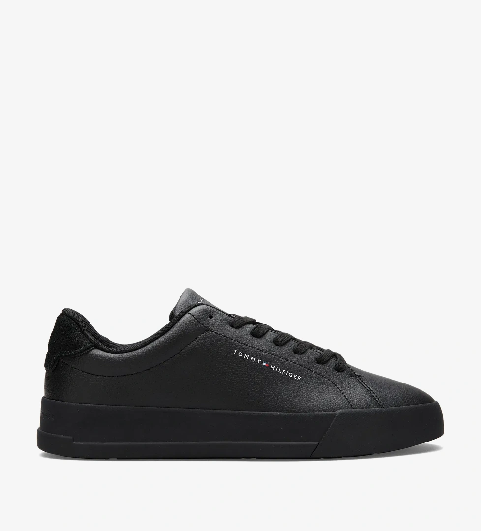 Tommy Hilfiger Court Leather Detail Erkek Siyah Sneaker - Görsel 1