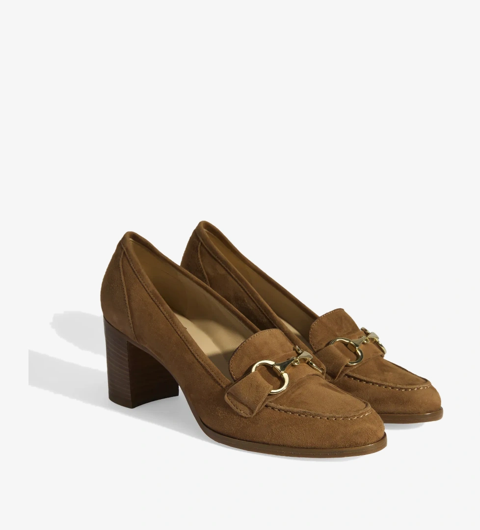 Luca Grossi Kadın Taba Metal Aksesuarlı Süet Topuklu Loafer