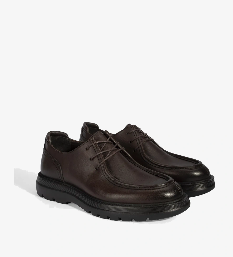 Erkek Kahve Bağcıklı Deri Klasik Ayakkabı