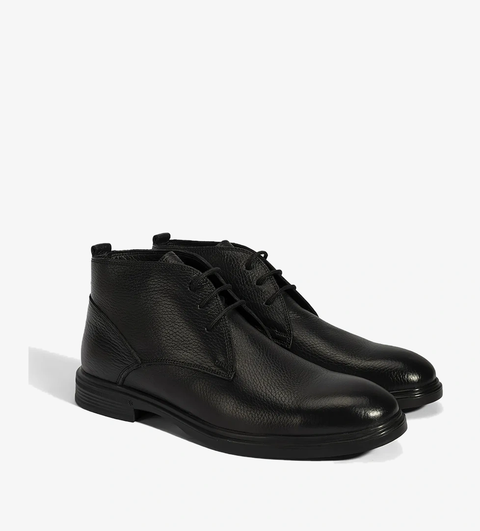 Erkek Siyah Bağcıklı Deri Bot - Görsel 1