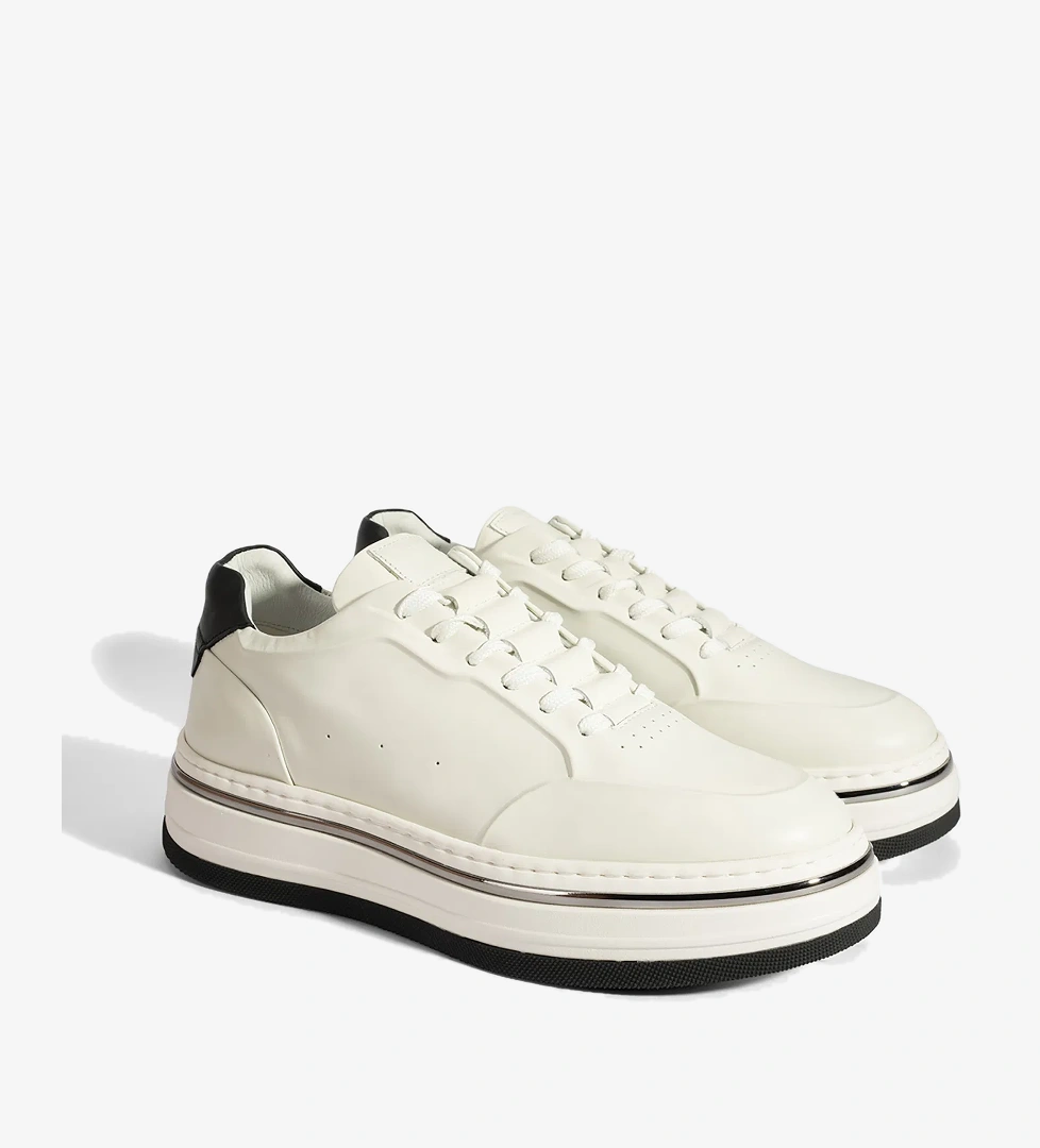 Erkek Beyaz Bağcıklı Deri Spor Ayakkabı