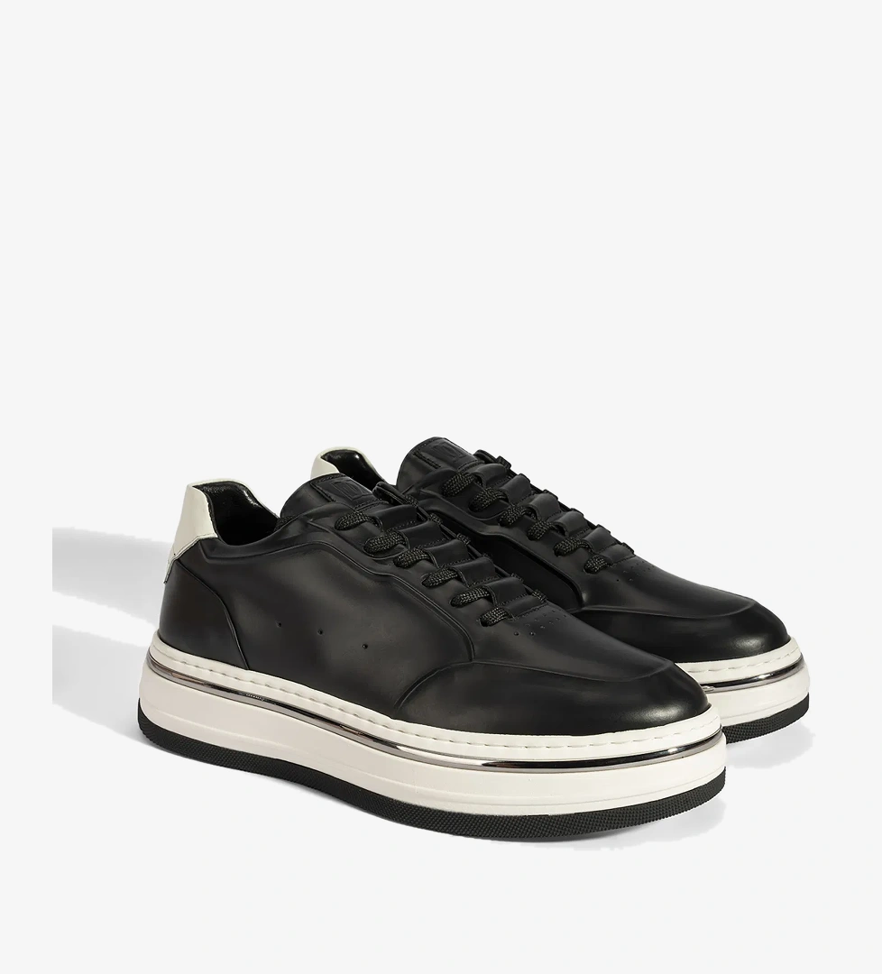 Erkek Siyah Bağcıklı Deri Spor Ayakkabı - Görsel 1