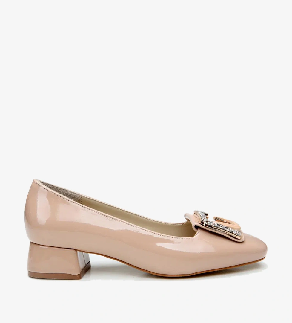 Kadın Pudra Kalın Topuklu Ayakkabı