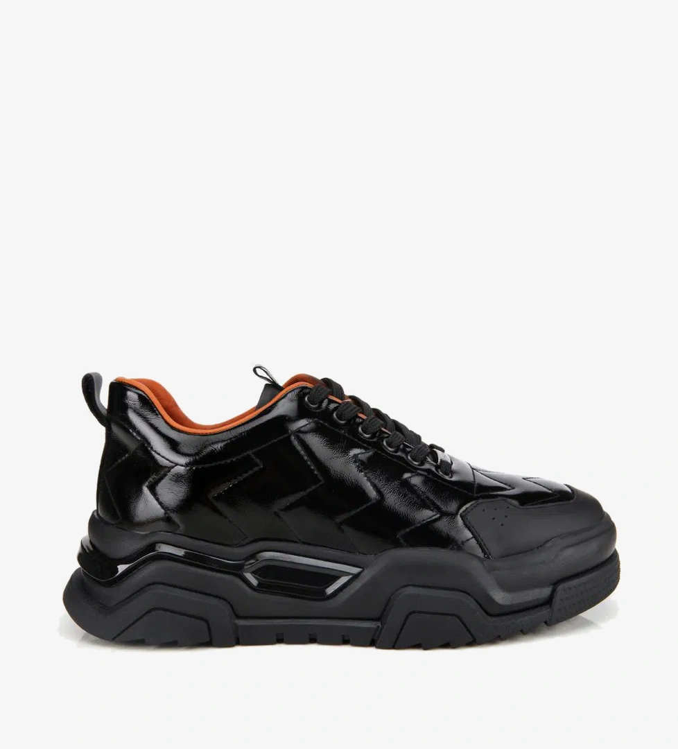 Erkek Deri Rugan Siyah Yüksek Topuklu Spor Ayakkabı - Görsel 1