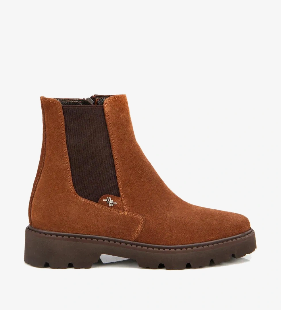 Kadın Süet Deri Taba Lastik Detaylı Düz Bot