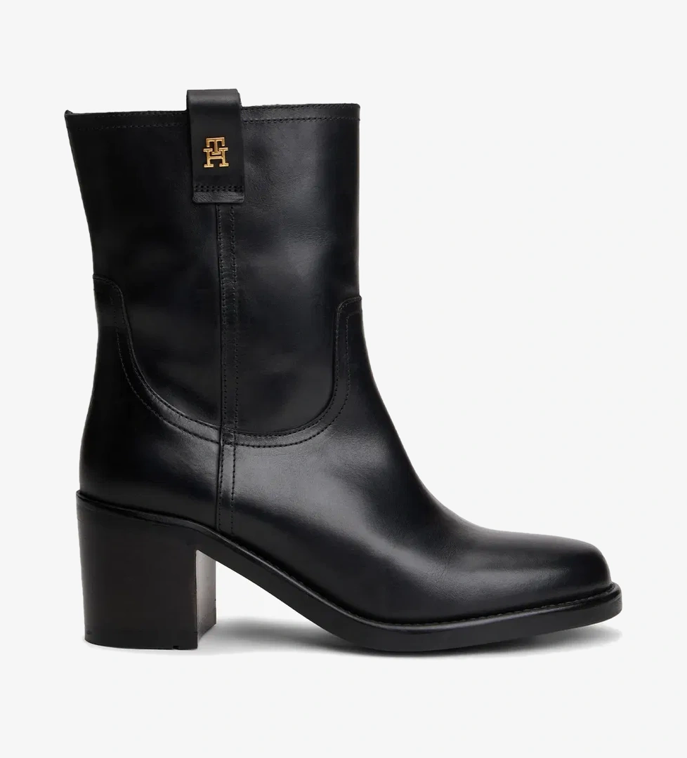 Tommy Hilfiger Riding Leather Mid Block Heel Kadın Siyah Bot - Görsel 1