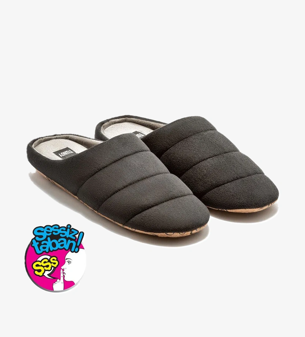 Adamo Erkek Ev Terliği Sessiz Taban Siyah Füme 41/46 - Görsel 1