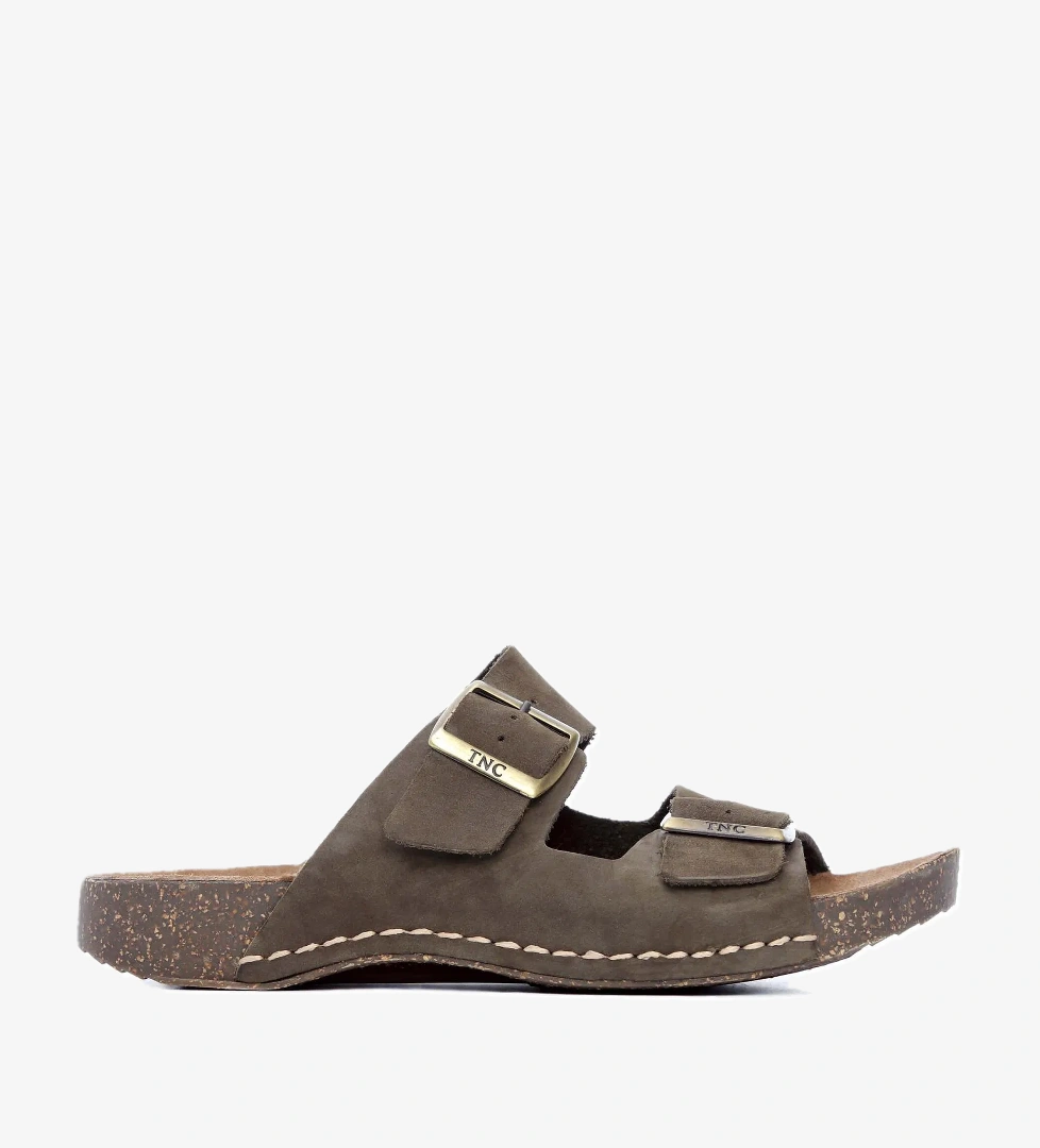 Tamer Tanca Kadın Hakiki Deri Yeşil Düz Terlik - Görsel 1