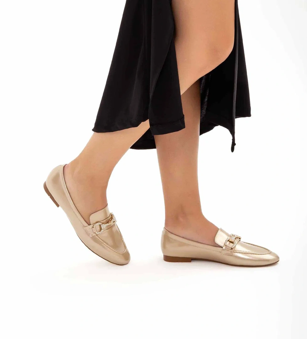 Tamer Tanca Kadın Vegan Altın Rugan Loafer Ayakkabı - Görsel 1