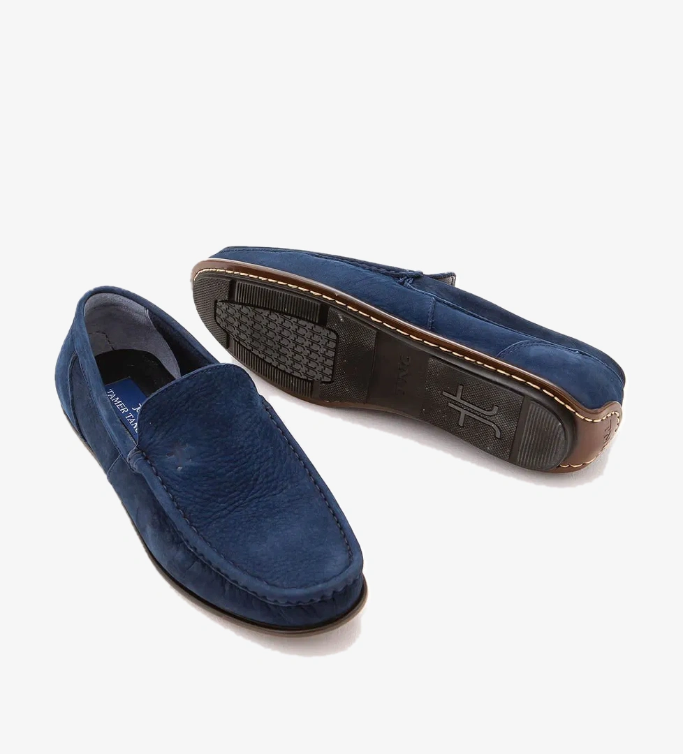 Tamer Tanca Erkek Hakiki Deri Lacivert Nubuk Driver Ayakkabı - Görsel 1