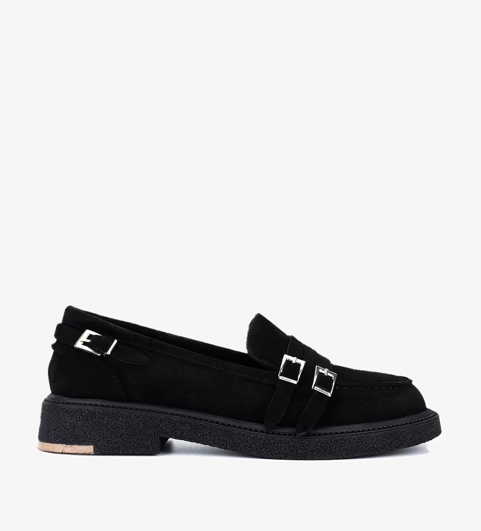 Tamer Tanca Kadın Hakiki Deri Siyah Süet Loafer Ayakkabı - Görsel 1