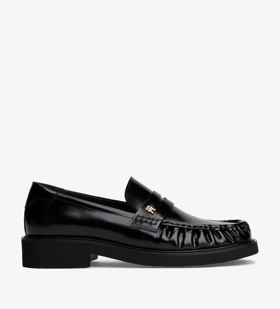 Tommy Hilfiger Square Toe Abrasivato Kadın Siyah Loafer - Görsel 1