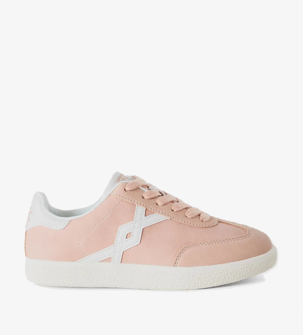 Kız Çocuk Bej Süet Görünümlü Suni Deri Bağcıklı Spor Ayakkabı