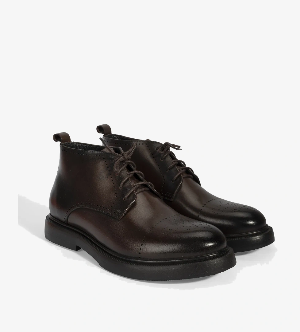 Erkek Kahve Bağcıklı Deri Bot - Görsel 1