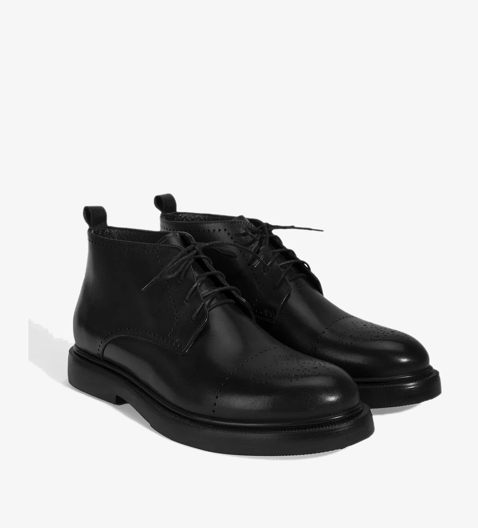 Erkek Siyah Bağcıklı Deri Bot