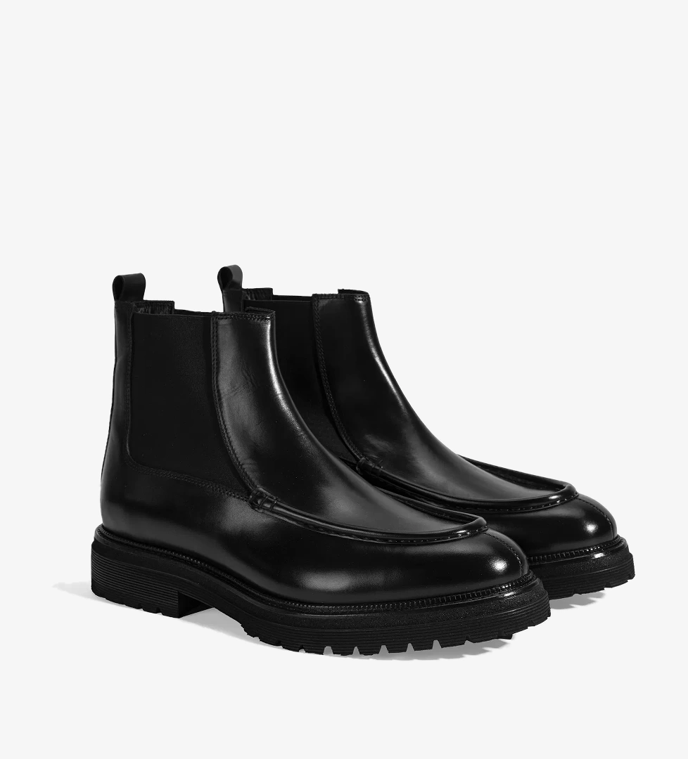 Erkek Siyah Lastikli Deri Bot