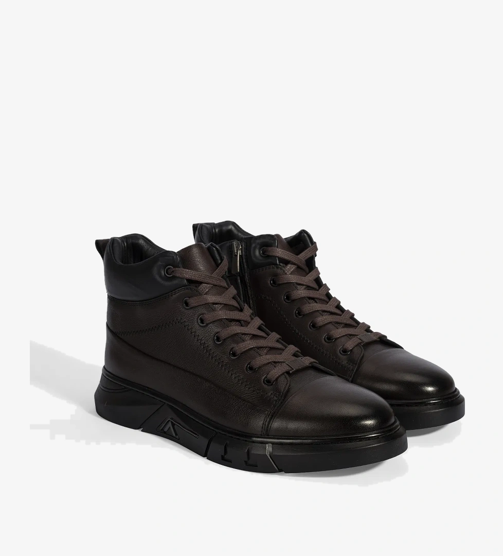 Erkek Kahve Bağcıklı Deri Bot