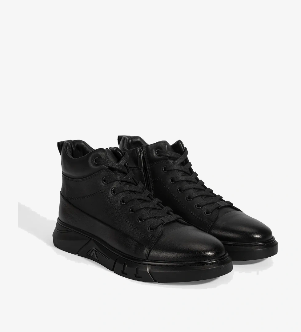 Erkek Siyah Bağcıklı Deri Bot - Görsel 1