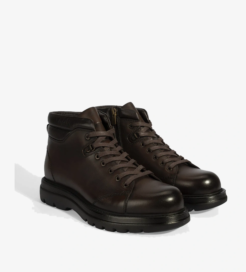 Erkek Kahve Bağcıklı Deri Bot