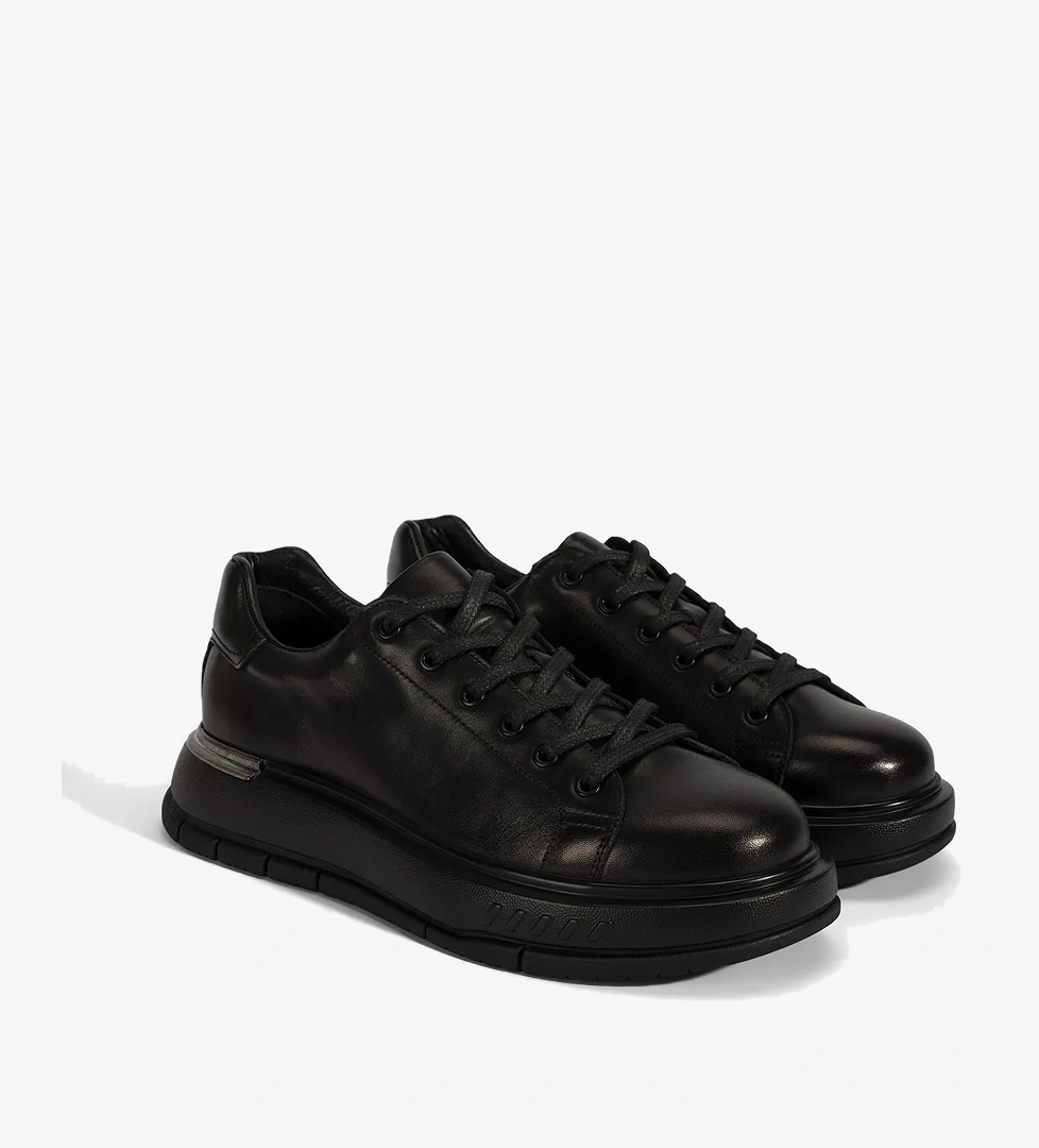 Erkek Siyah Bağcıklı Kalın Tabanlı Deri Ayakkabı - Görsel 1