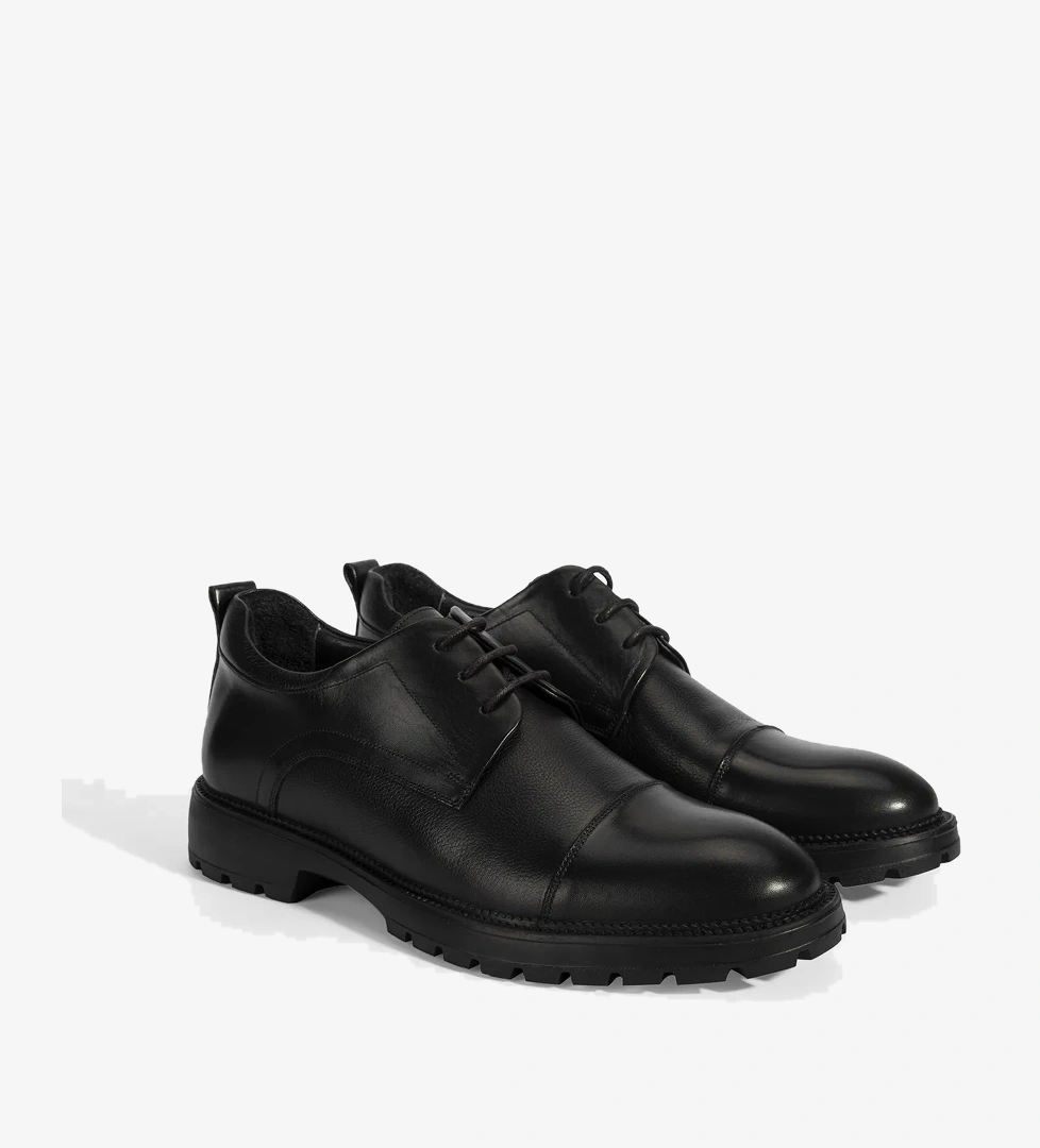 Erkek Siyah Bağcıklı Deri Günlük Ayakkabı - Görsel 1