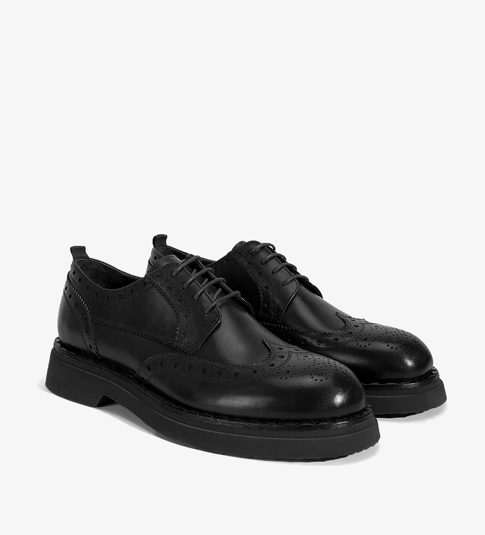 Erkek Siyah Bağcıklı Deri Klasik Ayakkabı