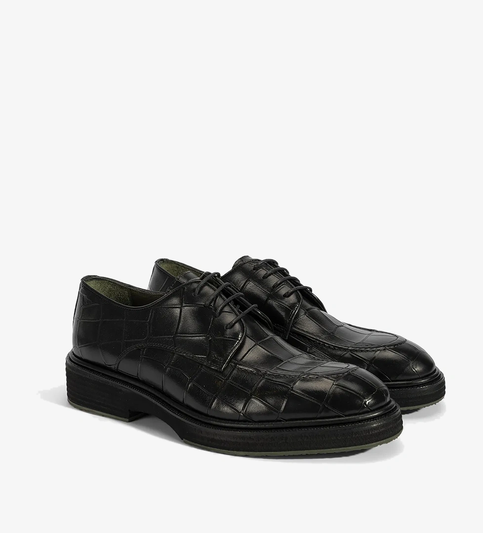 Desa Erkek Siyah Kahve Bağcıklı Kroko Baskılı Deri Klasik Ayakkabı model görseli