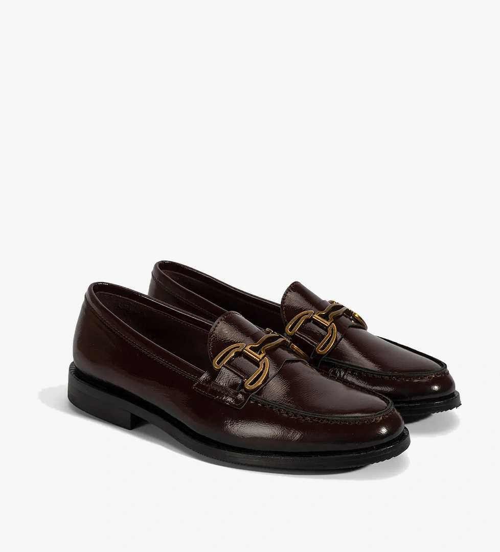 Kadın Bordo Metal Toka Aksesuarlı Rugan Loafer - Görsel 1