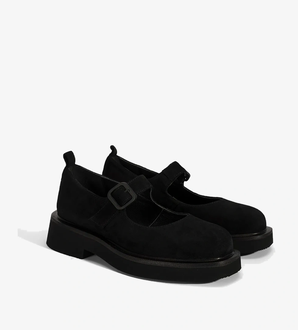 Kadın Siyah Ayarlanabilir Tokalı Mary Jane Süet Günlük Ayakkabı