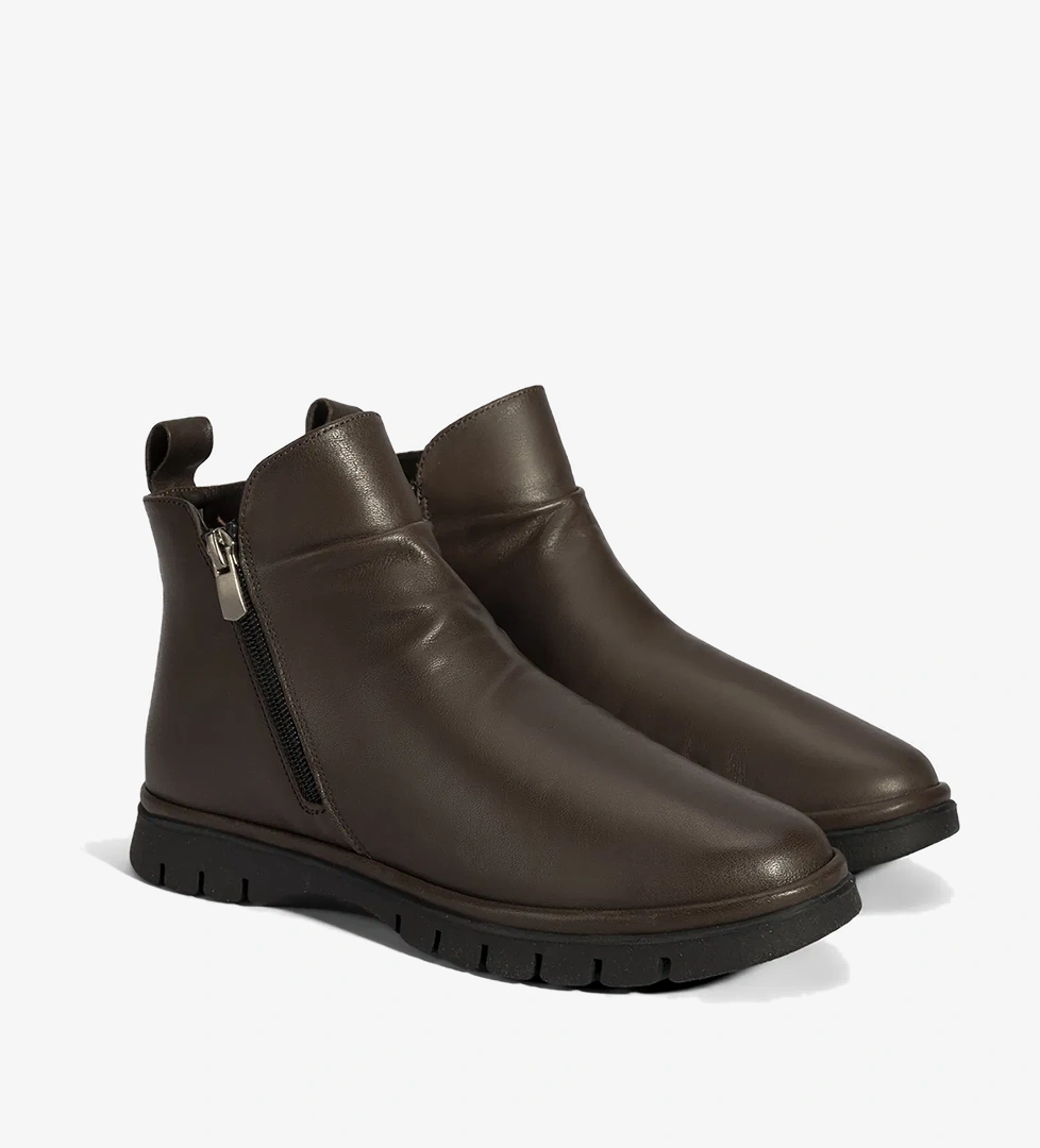 Kadın Kahve Fermuarlı Deri Bot - Görsel 1