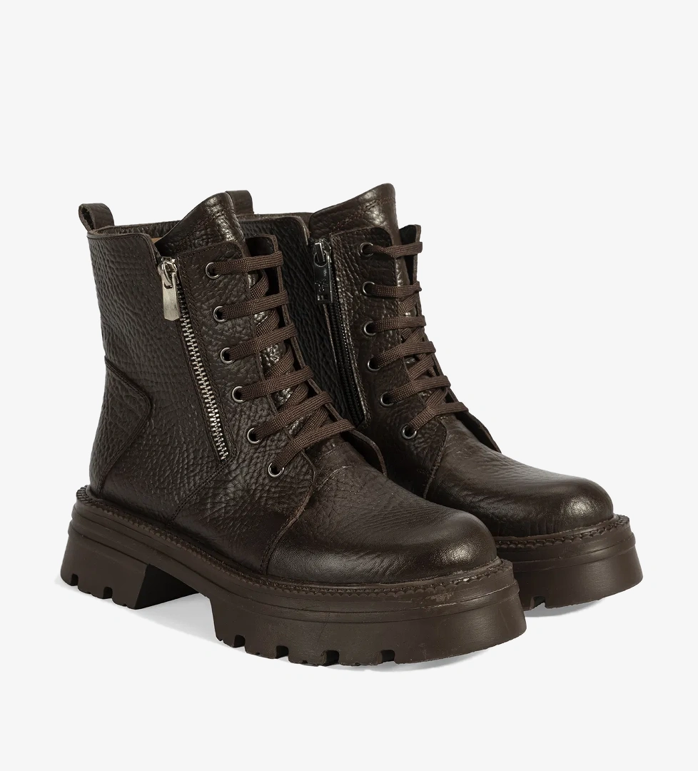 Kadın Kahve Bağcıklı Deri Postal Bot - Görsel 1