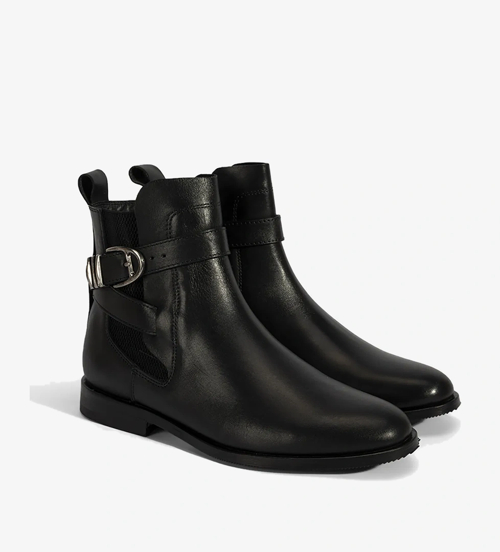 Kadın Siyah Ayarlanabilir Metal Tokalı Deri Bot - Görsel 1