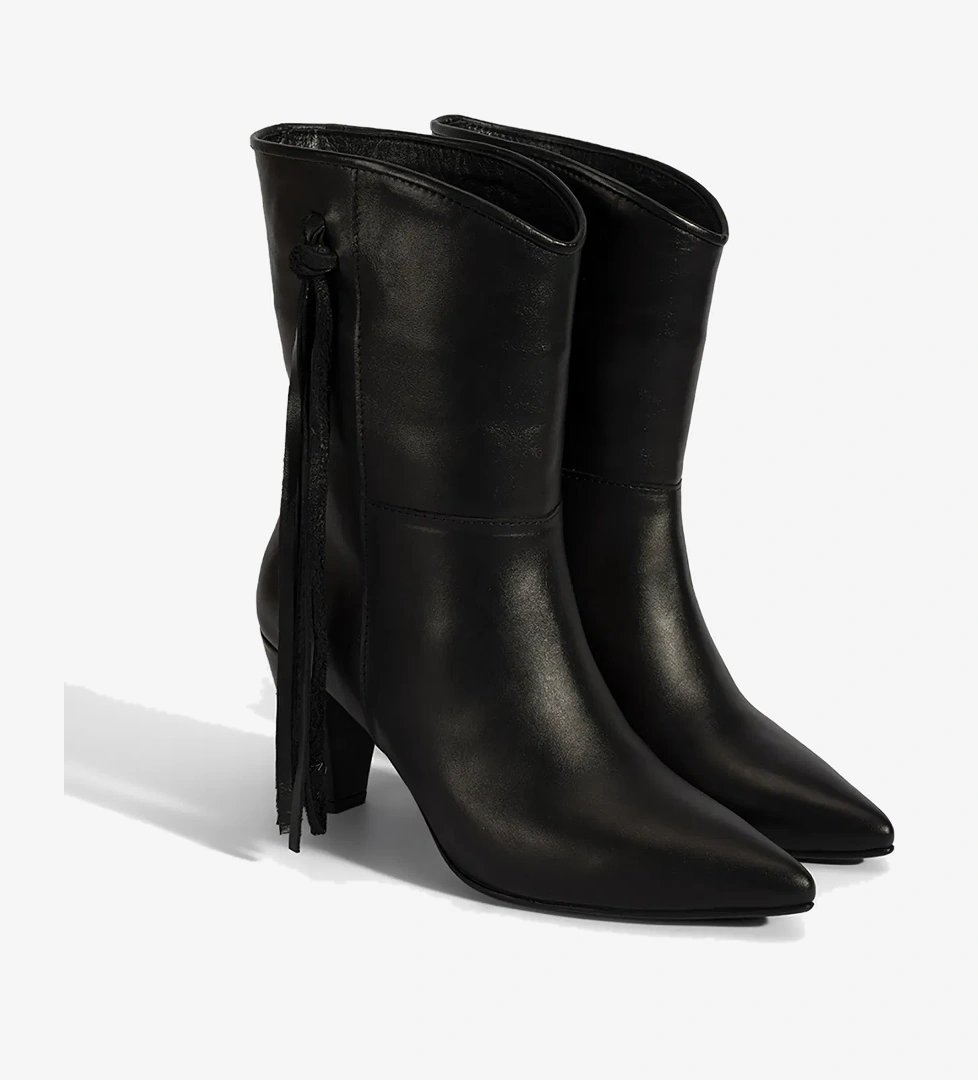 Kadın Siyah Püskül Detaylı Topuklu Deri Bot - Görsel 1