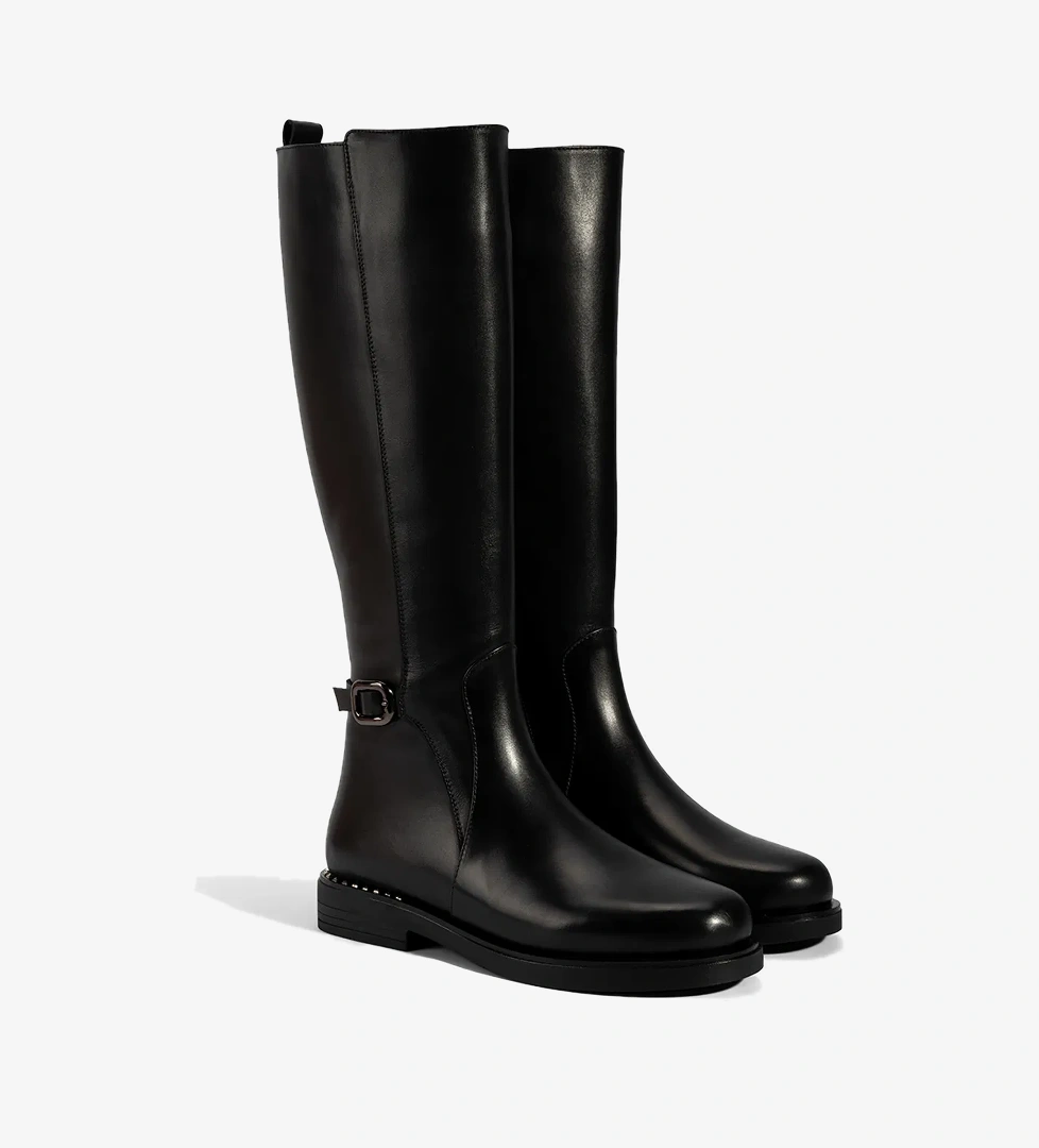 Desa Kadın Siyah Metal Tokalı Kalın Topuklu Deri Çizme model görseli