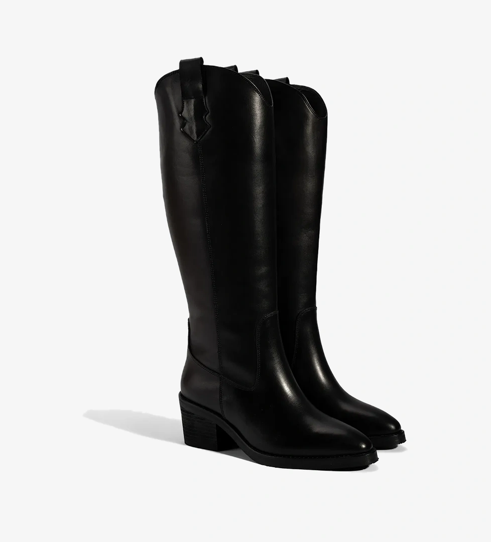 Kadın Siyah Kalın Topuklu Deri Çizme