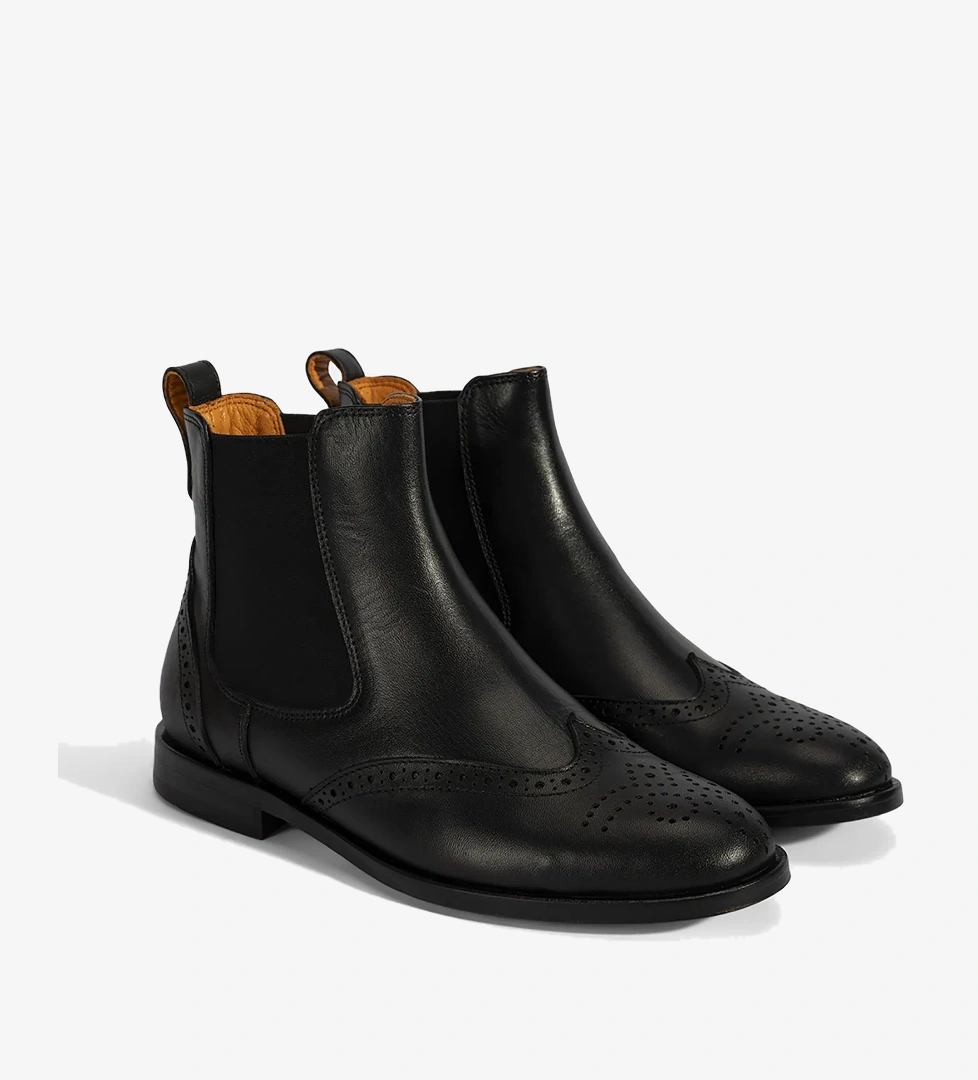 Kadın Turuncu Astar Detaylı Siyah Chelsea Deri Bot - Görsel 1