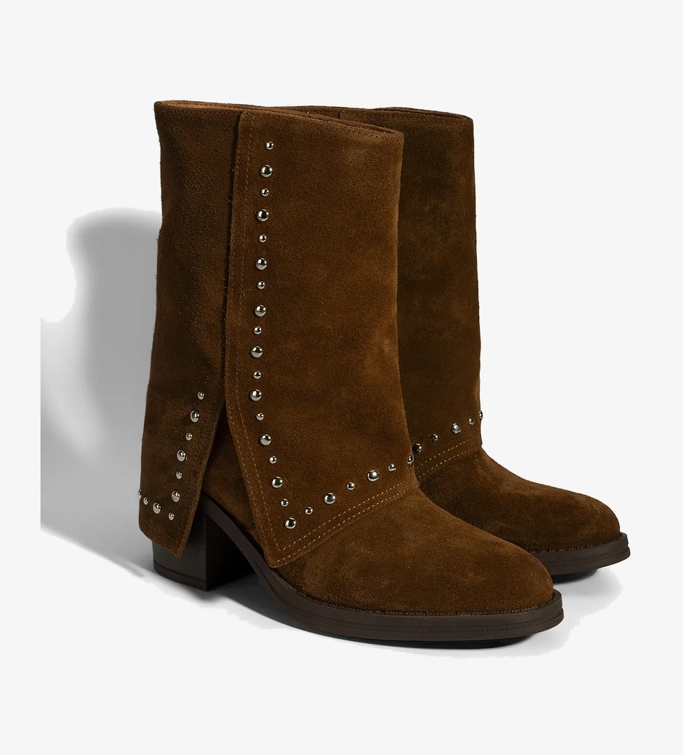 Kadın Taba Zımba Detaylı Kalın Topuklu Süet Bot - Görsel 1