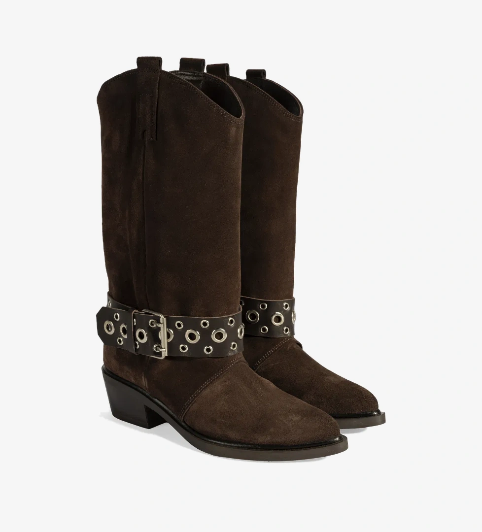 Desa Kadın Kahve Siyah Ayarlanabilir Kemer Aksesuarlı Süet Bot model görseli