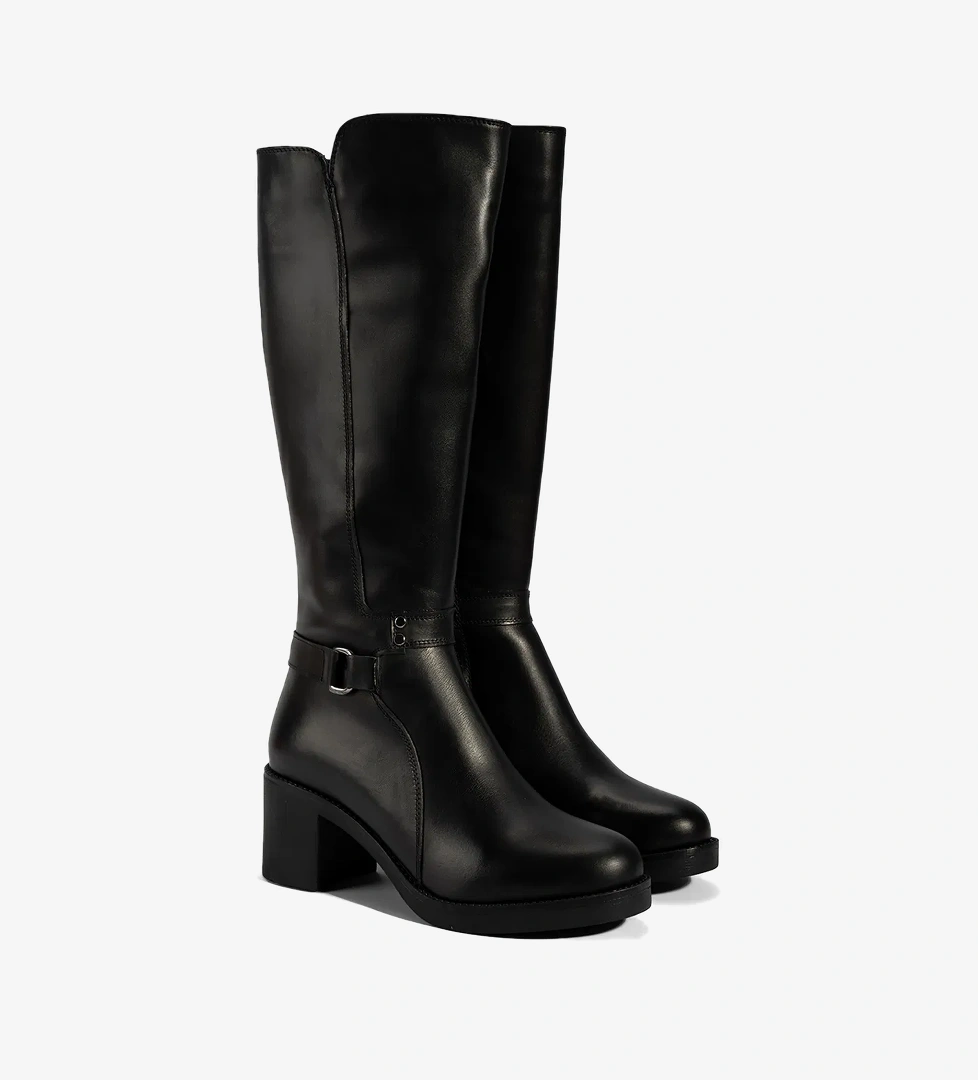 Kadın Siyah Kalın Topuklu Deri Çizme