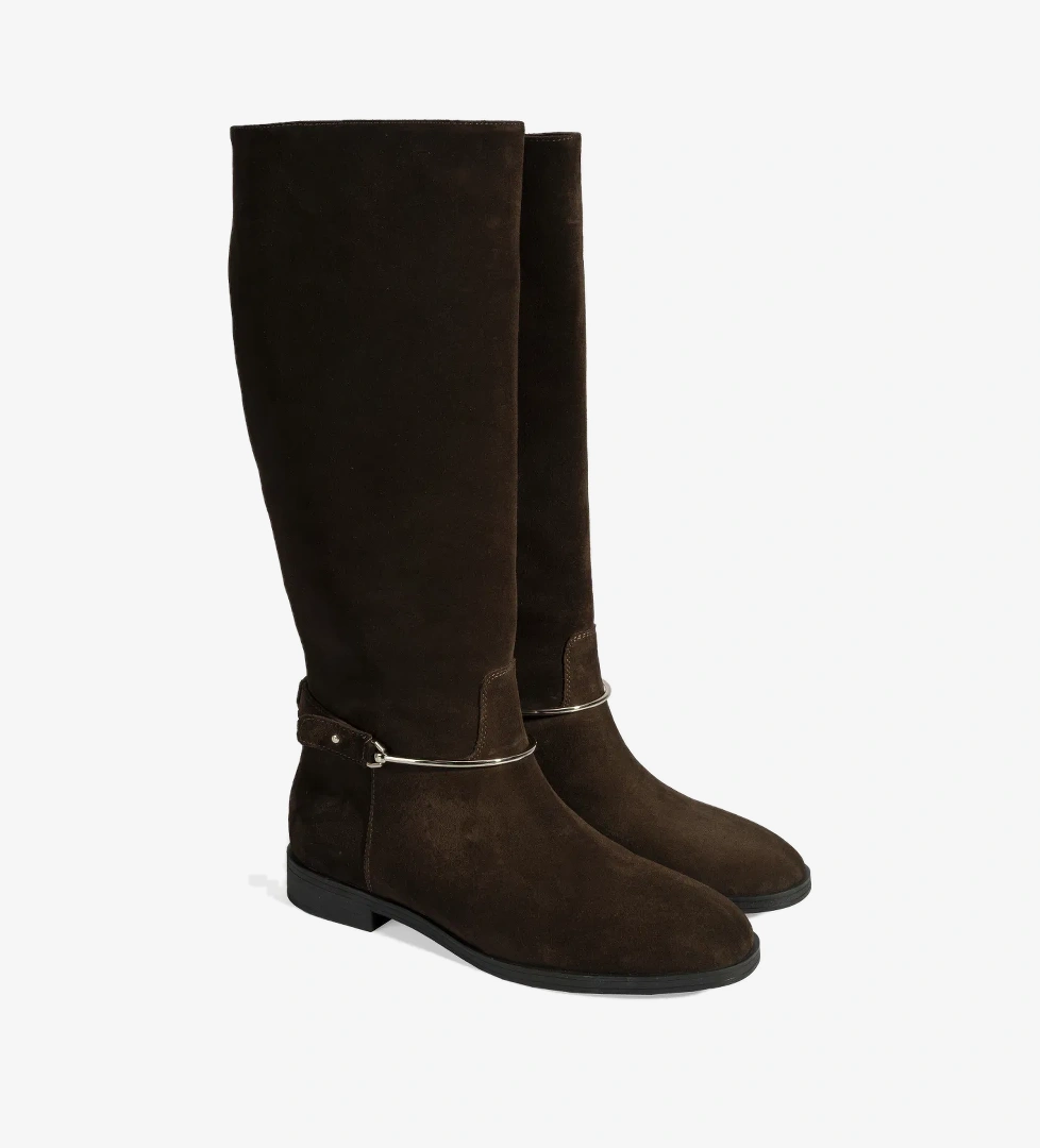 Kadın Kahve Metal Detaylı Deri Süet Çizme - Görsel 1