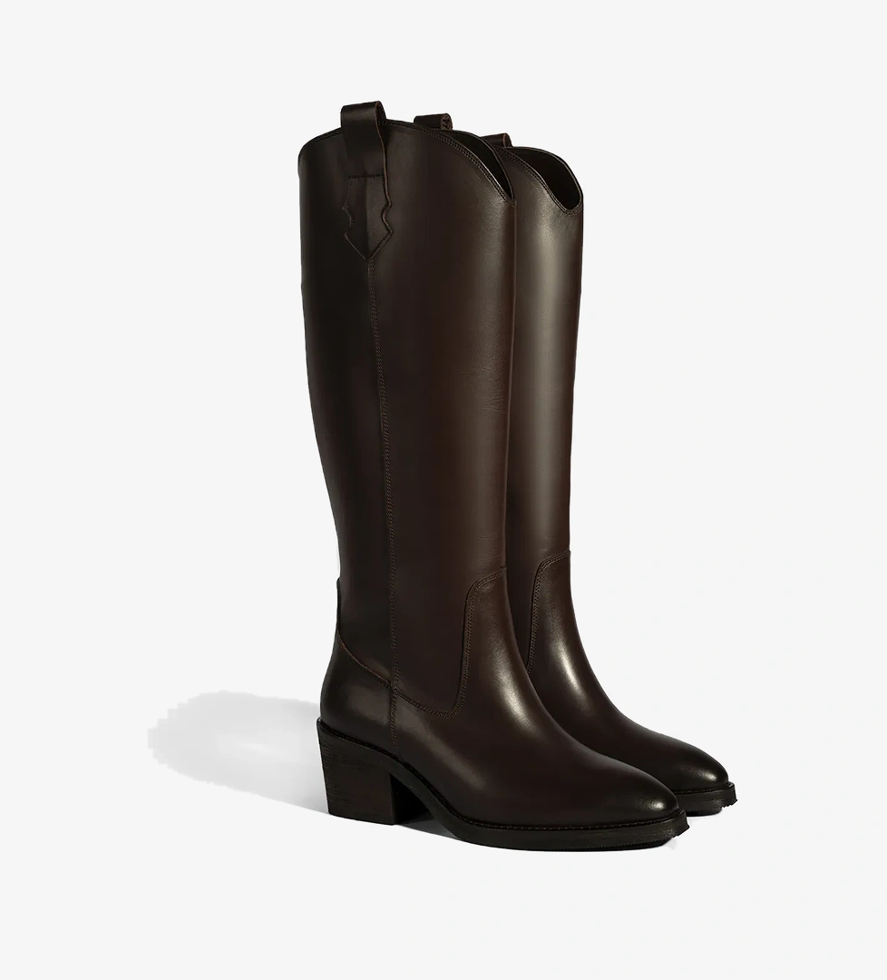 Kadın Kahve Kalın Topuklu Deri Çizme - Görsel 1