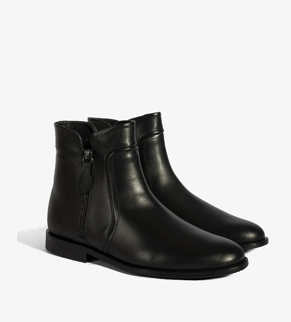 Kadın Siyah Çift Fermuarlı Deri Bot - Görsel 1