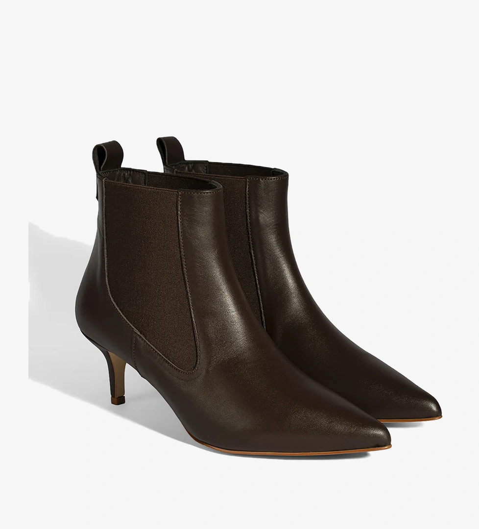 Kadın Kahve Lastikli İnce Topuklu Deri Bot