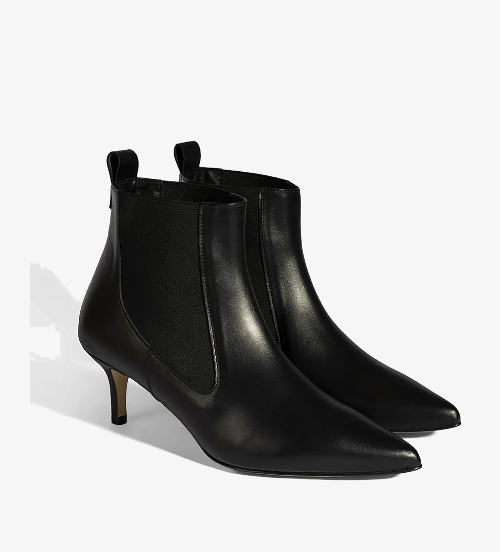 Kadın Siyah Lastikli İnce Topuklu Deri Bot - Görsel 1