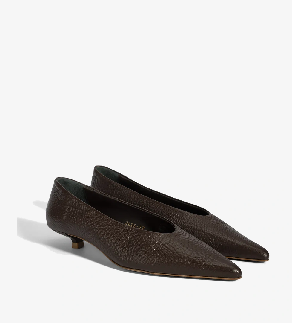 Kadın Kahve İnce Kısa Topuklu Deri Ayakkabı - Görsel 1