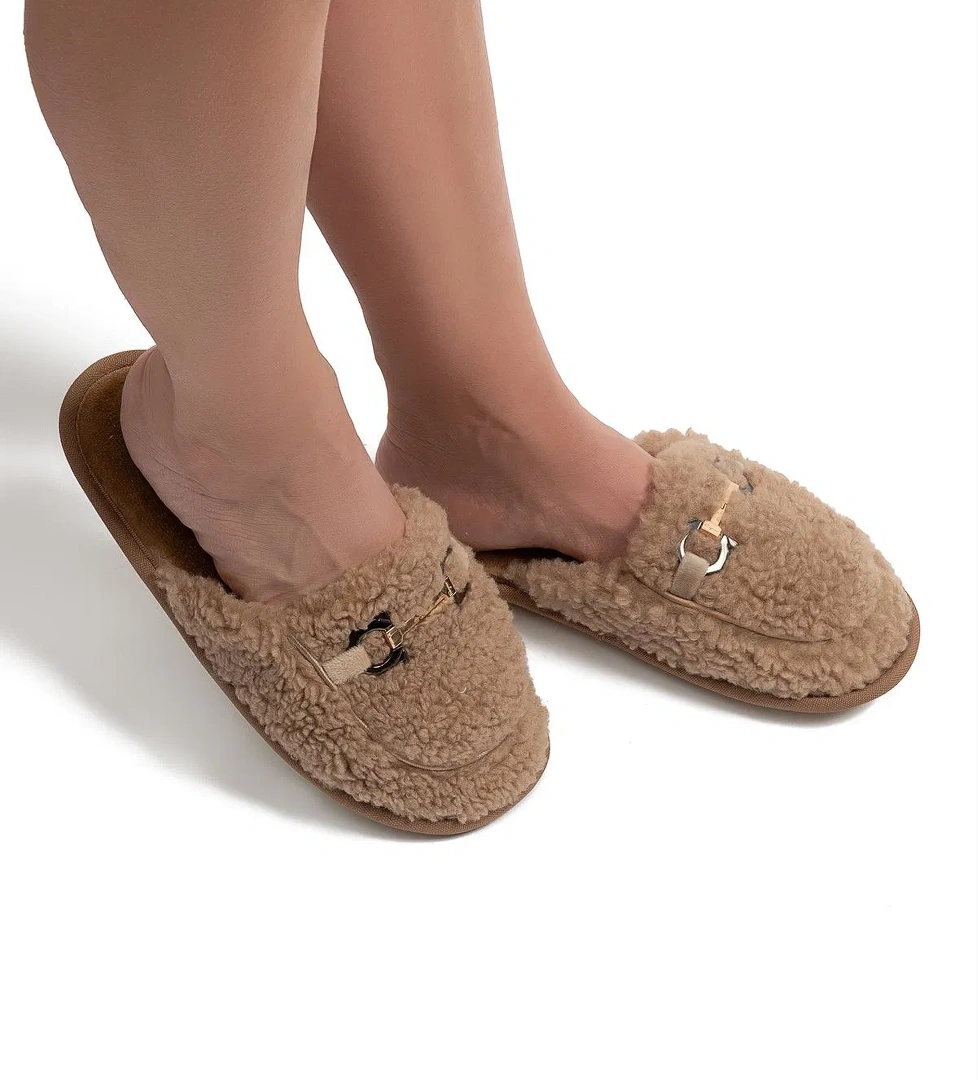 Siya Peluş Ev Terliği Bej 37/41 - Görsel 1