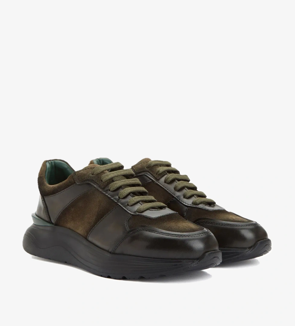 George Hogg Kadın Haki Vibram Taban Özellikli Deri Sneaker - Görsel 1